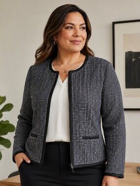 Banana Republic Paris Black White Metallic Tweed Lady Jacket Plus Size 14